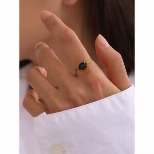 18K Gold Plated Adjustable Black Cubic Zirconia Ring - One Ring
